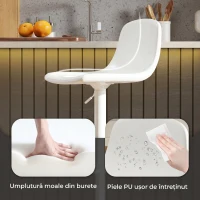 HOMCOM Set 2 Scaune de Bar cu Spătar și Suport pentru Picioare, Înălțime Reglabilă, Piele Ecologică PU, Alb(m-6)