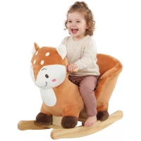 AIYAPLAY Cheval à bascule cerf en peluche avec sons d'animaux, ceinture de sécurité et butées anti-basculement, marron(m-14)