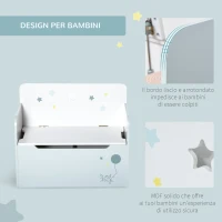 HOMCOM Panca Contenitore con Schienale in Legno per Bambini da 3-6 Anni, 60x30x50 cm, Azzurro(m-4)