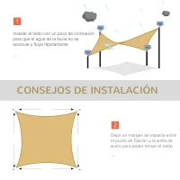 Outsunny Toldo Vela Cuadrado 3x3 m Vela de Sombra para Jardín Patio Terraza HDPE Anti UV y Transpirable Color Arena(m-7)