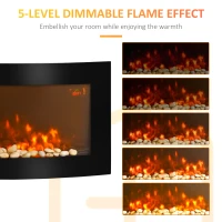 HOMCOM Led Wall Mounted Fireplace Curved Glass Electric Fire Place Fire Place 7 Colour Side Lights Slimline, 1000/2000W, 89.2cm x 48cm(m-6)
