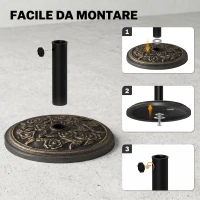 Outsunny Base per Ombrellone 9kg in Resina con Finiture in Bronzo Φ45.5 x 31.5cm Nero(m-7)