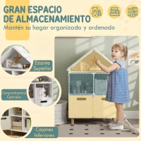 AIYAPLAY Librería Infantil de 3 Niveles Forma Casa con 3 Estantes y 2 Armarios para Guardería para Niños de 3 a 8 Años Blanco(m-4)