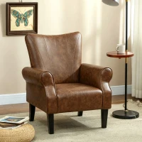 HOMCOM Upholstered Accent Chair with Rolled Arms and Wood Legs, Armchair for Living Room Bedroom, Brown(m-2)