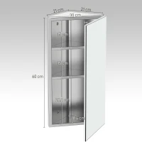 HOMCOM Stainless Steel Wall mounted Bathroom Corner Mirror Storage Cabinet Single Door 300mm (W)(m-3)