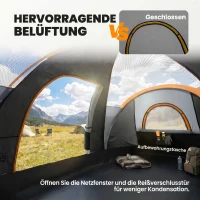 Outsunny Campingzelt für 5 Personen, Familienzelt, Tragetasche, 4,55x2,2x1,8m, Hellgrau/Schwarz(m-6)