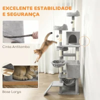 PawHut Árvore Arranhadora para Gatos 192 cm com 3 Camas, 2 Casinhas e 2 Redes, Cinzento-claro(m-6)