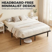 HOMCOM 4ft6 Double Bed Frame with Underbed Storage, Metal Platform Bed Frame with Steel Slat Support, No Box Spring Needed(m-6)