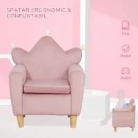 HOMCOM Fotoliu pentru Copii din Material cu Efect de Catifea Roz cu Spătar în Formă de Coroană, 50,2x41,9x57,8 cm(m-7)