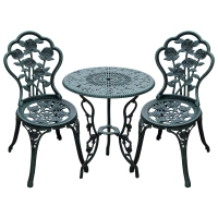 Outsunny Ensemble Salon de Jardin 2 Places 2 chaises + Table Ronde Style néo-rétro Motif Rose Lignes fuselées Fonte