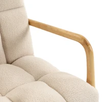 HOMCOM Sillón mecedor con reposapiés, mecedora en tejido bouclé, patas de madera, 64,5 x 82 x 89 cm, beige(m-6)