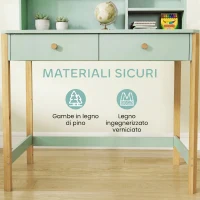 AIYAPLAY Scrivania per Bambini 5-12 Ani con 3 Ripiani e 2 Cassetti, in Legno, 90x52x105 cm, Verde(m-5)