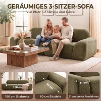 HOMCOM 3-Sitzer-Sofa, abgerundet und rahmenlos, mit großzügiger Sitzfläche, dick gepolstert, keine Montage, Dunkelgrün(m-4)
