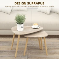 HOMCOM Set 2 măsuțe de living suprapozabile în stil nordic cu picioare din lemn, culoare lemn(m-4)