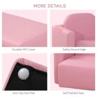 HOMCOM 2 In 1 Toddler Sofa Chair,  48 x 44 x 41 cm, for Game Relax Playroom, Pink(m-6)