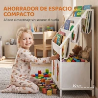 AIYAPLAY Librería Infantil de 4 Niveles Estantería para Libros con 3 Estantes 2 Cajones de Tela con Diseño de León Blanco(m-6)