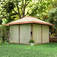 Outsunny Tonnelle pliante barnum parois en filet et protection UV50+ hauteur réglable et double toit sacs de lestage 4x4m beige(m-9)