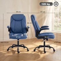 HOMCOM Linen-Look Computer Desk Chair, Executive Office Chair with Flip-Up Armrests and Thick Cushion, Blue(m-3)