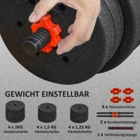 HOMCOM 2 in 1 Hanteln Set 20 kg verstellbare Kurzhantel & Langhantel professionell Dumbbell Krafttraining Schwarz(m-6)