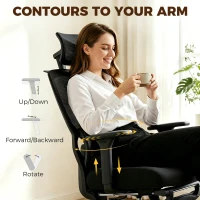 HOMCOM Mesh Desk Chair with 3D Armrests, Ergonomic Office Chair with Rotatable Headrest, Black(m-7)