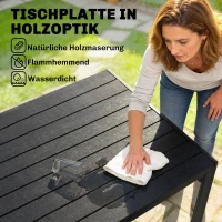 Outsunny Gartentisch Kunststoff 190 x 84,5 x 72 cm UV- & Wetterfest Balkontisch mit Holzoptik, Holzstrukur, rutschfest Buffettisch für 6 Personen Outdoor Esstisch für Garten, Balkon Schwarz(m-5)