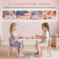 AIYAPLAY Mesa y Sillas Infantil con Patas de Madera Tema Algodón de Azúcar para Niños y Niñas de 3-6 Años para Guardería Rosa(m-4)