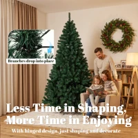 HOMCOM 7ft Artificial Christmas Tree, Fir Hinged Xmas Tree with 1100 Branch Tips, Foldable Steel Stand, Green(m-6)