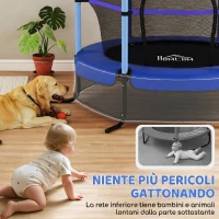 HOMCOM Trampolino Elastico per Bambini Ø1.6x1.9 m con Rete di Sicurezza e Pali Imbottiti, Età 3-10 Anni, Blu(m-5)