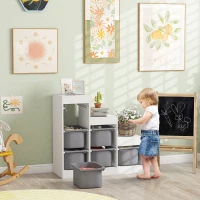 AIYAPLAY Meuble de rangement pour jouets des enfants avec 6 bacs amovibles, 3 niveaux de rangement, 96 x 38,5 x 90, gris(m-2)