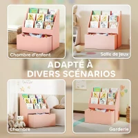 AIYAPLAY Bibliothèque pour enfants Multi-Rangement avec 3 niveaux d'étagères et un tiroir, 62,5L x 30l x 70H cm, rose(m-7)
