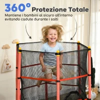 HOMCOM Trampolino Elastico per Bambini Ø1.6x1.9 m con Rete di Sicurezza e Pali Imbottiti, Età 3-10 Anni, Rosso(m-6)