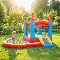AIYAPLAY Château gonflable avec souffleur, aire de jeux gonflable avec toboggans, trampoline, piscine à balles, multicolore(m-11)