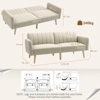 HOMCOM Sofá-cama de 2 Lugares em Linho Sintético com Encosto Ajustável e Braços Desmontáveis 173x75x73 cm Bege(m-3)