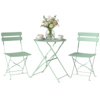 Outsunny Ensemble Bistrot de Jardin 3 Pièces Table et 2 Chaises Pliantes à Lattes Double Protection Antirouille Vert(m-12)