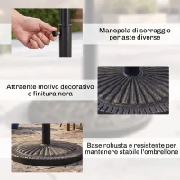 Outsunny Base Ombrellone Rotonda per Pali da Ø3,8-4,8cm con Decorazione e Manopola, Peso 15kg Ø49x32cm(m-5)