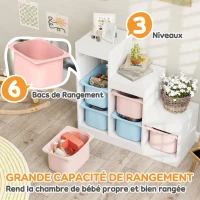 AIYAPLAY Meuble de rangement pour jouets des enfants avec 6 bacs amovibles, 3 niveaux de rangement, 96 x 38,5 x 90, multicolore(m-4)