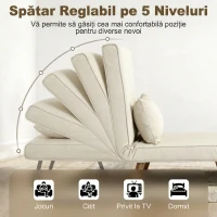 HOMCOM Fotoliu Pat 3 în 1, Reclinabil în 5 Trepte, Material Tip In, cu Pernă, Crem(m-5)