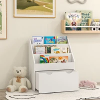 AIYAPLAY Librería Infantil de 4 Niveles Estantería para Libros Infantil con 3 Estantes y 1 Cajón con Ruedas 62,5x30x70 cm Blanco(m-10)