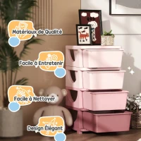 HOMCOM Organisateur de jouets pour enfants avec 4 tiroirs à 4 niveaux, boîtes de rangement en plastique, 37 x 37 x 76 cm, rose(m-7)