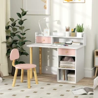 AIYAPLAY Juego de Escritorio Infantil con Silla Pupitre Infantil con Cajones Compartimento y Estantes Rosa y Blanco(m-10)
