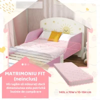 AIYAPLAY Pat pentru copii 3-8 ani, jos, din lemn, cu spațiu de depozitare și laterale de protecție, 150x77x60 cm, roz(m-8)