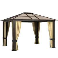 Outsunny Cenador para Jardín 3x3,6 m con Marco de Alumnio Pabellón para Exterior con Techo de Policarbonato Anti-UV Gazebo para Fiestas Eventos Beige(m-11)