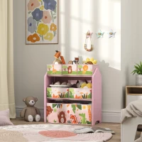 AIYAPLAY 3-Tier Kids Toy Storage Unit with 6 Removable Storage Boxes, for Playroom, Bedroom, Children's Room, Nursery, Pink(m-11)
