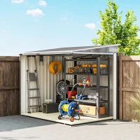 Outsunny Capanno Attrezzi in Metallo 1.5x2m con Base, Porta Scorrevole e Tetto Inclinato, Grigio Chiaro(m-9)