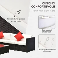 Outsunny Set Mobili da Giardino in Rattan PE 4 Poltrone 1 Pouf 1 Tavolino in Vetro Temperato 2 Cuscini(m-6)