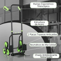 DURHAND Carretilla Plegable para Escalera con Ruedas Carga 120kg Carretilla de Mano Portátil para Entrega Almacenes Verde(m-6)