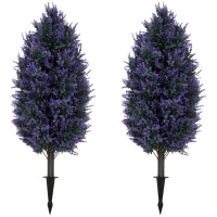 HOMCOM Set of 2 Artificial Lavender Flowers, Indoor Outdoor Fake Plants with Stakes, UV Resistant for Garden,  90 cm, Blue(m-14)