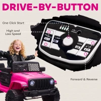 HOMCOM Kids Electric Ride On Car 12V Off Road Toy with Parental Remote Control 2 Motors Horn Lights Suspension Wheels for 3-6 Years Old Pink(m-7)
