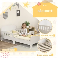 AIYAPLAY Lit enfant lit au sol enfant barrières de sécurité haut sommier à lattes et cadre robuste 143,5 x 74,2 x 54 cm blanc(m-4)