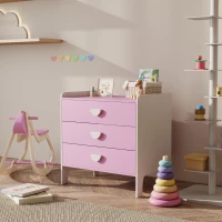AIYAPLAY Kinder-Kommode mit 3 Schubladen, MDF, Aufbewahrungsschrank für Kinder, Rosa+Weiß(m-10)